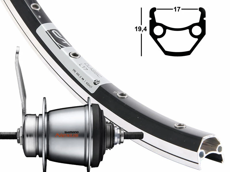 Hinterrad 17-622 Contec Classic L17 Schwarz Shimano Nexus 7-Gang Rücktritt Silber SG-C3001 / Schwarze Speichen 3 Hinterrad 17-622 Contec Classic L17 Schwarz Shimano Nexus 7-Gang Rücktritt Silber SG-C3001 / Schwarze Speichen