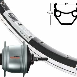 Hinterrad 17-622 Contec Classic L17 Schwarz Shimano Nexus 8-Gang Premium Silber Leerlauf/Rollenbr. / Schwarze Speichen