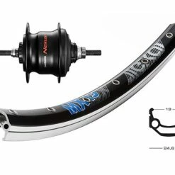 Hinterrad 28 Zoll 19-622 EXAL MX19 Schwarz Mit Shimano Nexus 7-Gang SG-C3001 Leerlauf/Rollenbr. Schwarz Und Silbernen Niro-Speichen / EB132mm