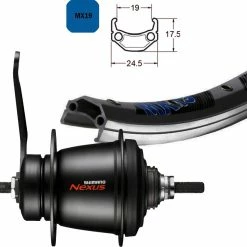 Hinterrad 28 Zoll 19-622 EXAL MX19 Schwarz Mit Shimano Nexus 7-Gang Rücktritt Schwarz SG-C3001 Und Silbernen Niro-Speichen