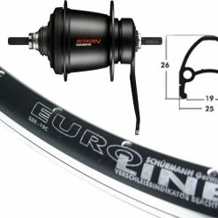 Hinterrad 28 Zoll 19-622 Schürmann Euroline Schwarz Mit Shimano Nexus 7-Gang Rücktritt Schwarz SG-C3001 Und Silbernen Niro-Speichen