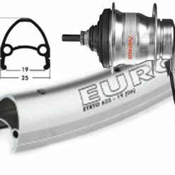 Hinterrad 26 Zoll 19-559 Schürmann Euroline Silber Mit Shimano Nexus 7-Gang Rücktritt Silber SG-C3001 Und Silbernen Niro-Speichen