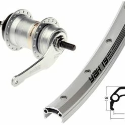 Hinterrad 28 Zoll 19-622 Schürmann YAK19 Silber Geöst Mit Shimano Nexus 3-Gang Rücktritt Silber 120mm Und Silbernen Speichen