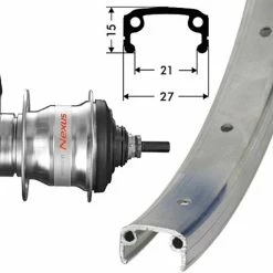 Hinterrad 26 Zoll 21-559 Schürmann Sport Silber Mit Shimano Nexus 7-Gang Rücktritt Silber SG-C3001 Und Silbernen Niro-Speichen