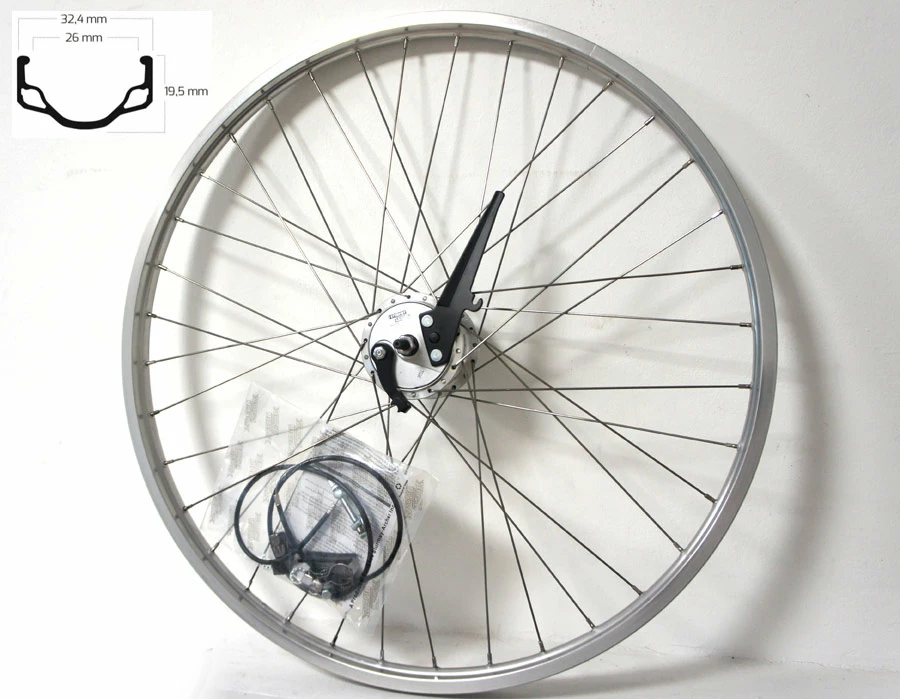 Sondergröße 635 Vorderrad Ryde HL32 Silber Mit Sturmey Archer X-FDD Nabendynamo Mit Trommelbremse 3 Sondergröße 635 Vorderrad Ryde HL32 Silber Mit Sturmey Archer X-FDD Nabendynamo Mit Trommelbremse