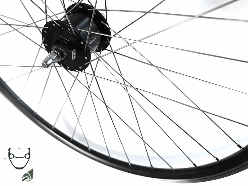 Vorderrad Exal XP19 Schwarz Mit Shimano Nabendynamo DH-C3000 Schwarz Mutternachse / 28 Zoll 19-622 2 Vorderrad Exal XP19 Schwarz Mit Shimano Nabendynamo DH-C3000 Schwarz Mutternachse / 28 Zoll 19-622