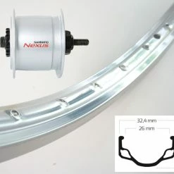 Vorderrad Ryde HL32 Silber-poliert 28 Zoll 622 Mit Shimano Nabendynamo DH-C6000 Silber Mutternachse / Für Rollenbremse