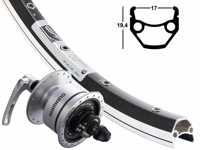 Vorderrad 17-622 Contec Classic L17 Schwarz Shimano Nabendynamo DH-3N72 Silber / Schwarze Speichen 3 Vorderrad 17-622 Contec Classic L17 Schwarz Shimano Nabendynamo DH-3N72 Silber / Schwarze Speichen